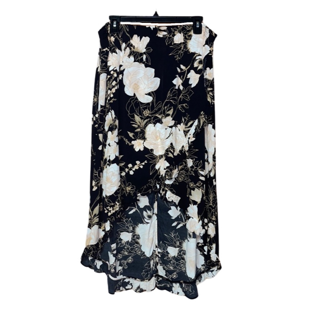 Gili Floral High Low Skirt - Black & Cream - Size LP